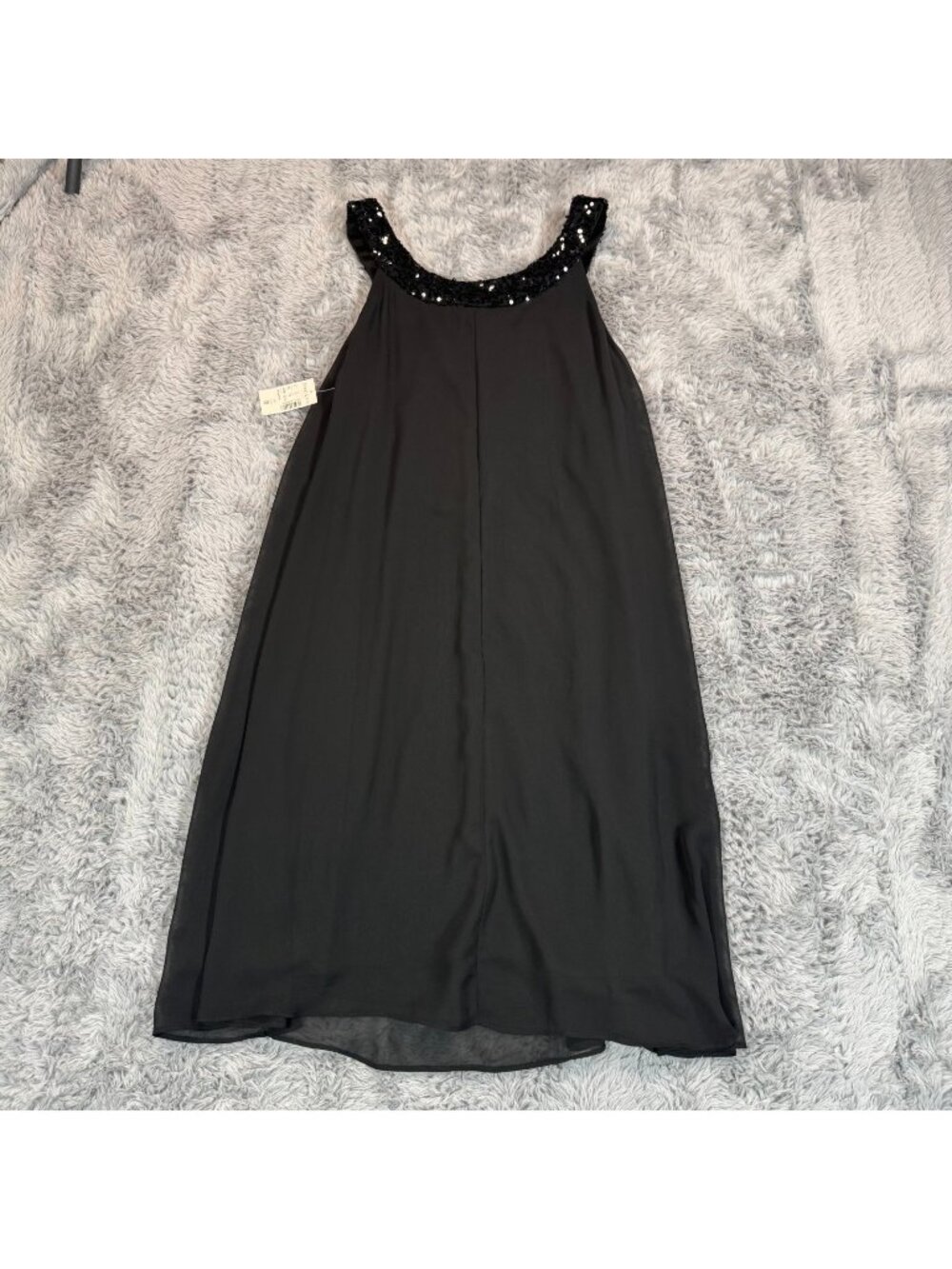 NEW Dressbarn Short Dress Women's 8 Black Shift Lined Sequin Pleated Party